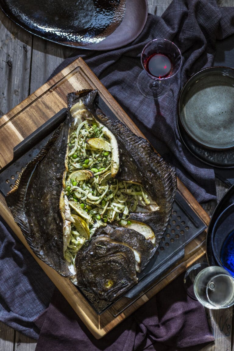 2 Met venkelsalade gevulde tarbot met Noilly Prat saus 5 kerstmenu kamado big green egg recept - Met venkelsalade gevulde tarbot met Noilly Prat-saus
