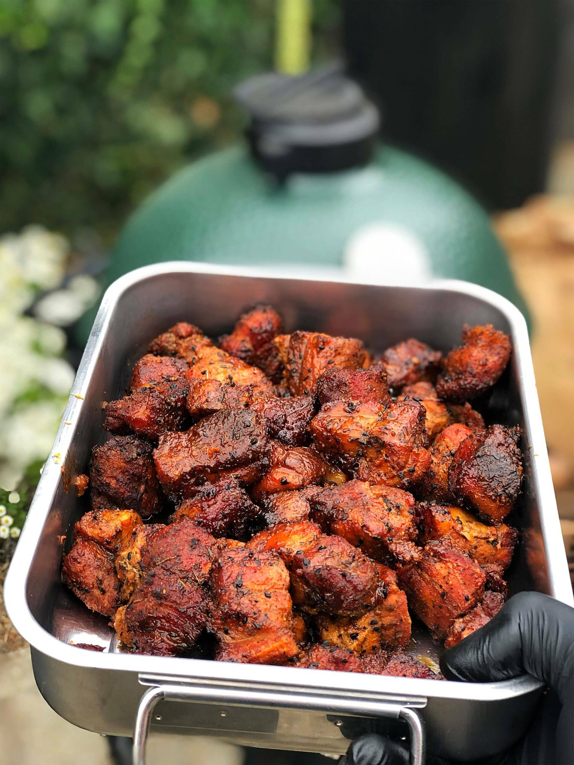 big green egg pork belly burnt ends012 scaled - Pork belly burnt ends in tortilla cup