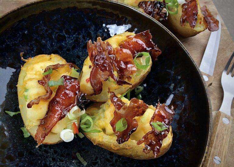 baked potato bacon bbq recept kamado green egg 05 - Baked Potato met Candied Bacon