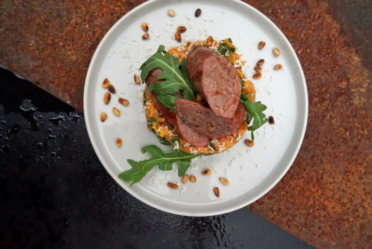 aardappel stampot iberico recept kamado green egg 02 - Zoete aardappel stamppot met iberico braadworstjes