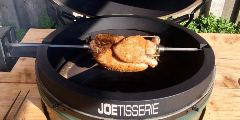 big green egg recept kip aan spit joetisserie - Kip aan het spit met gepofte groenten