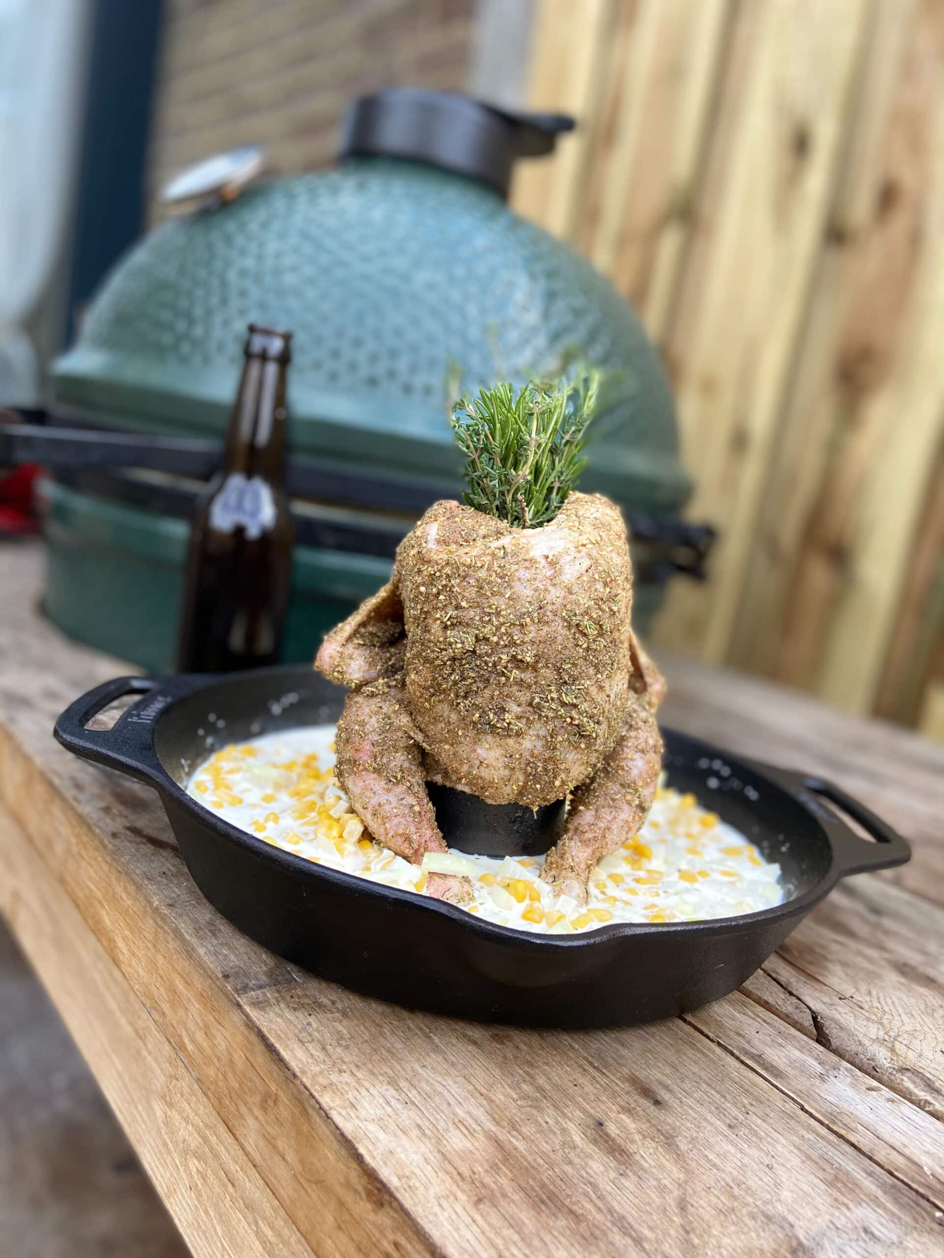 bier kip mais creme bbq kamado green egg recept 06 scaled - Hele bier kip met romige mais