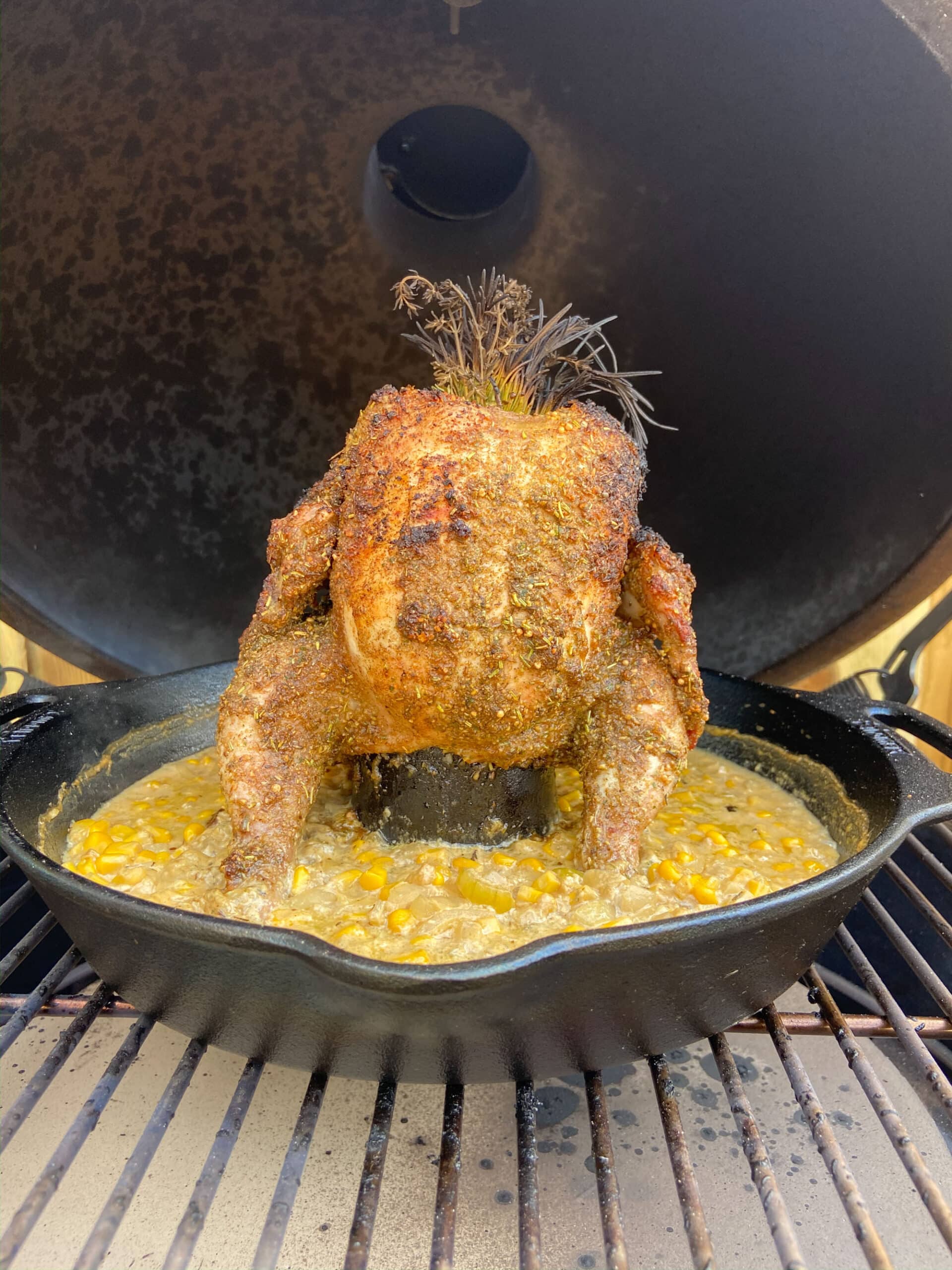 bier kip mais creme bbq kamado green egg recept 10 scaled - Hele bier kip met romige mais