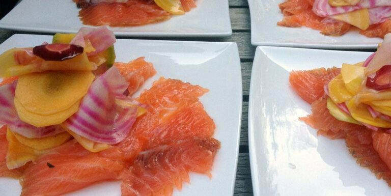 big green egg koud gerookte zalm recept 1 - Koud gerookte zalm met zoet zure groentjes